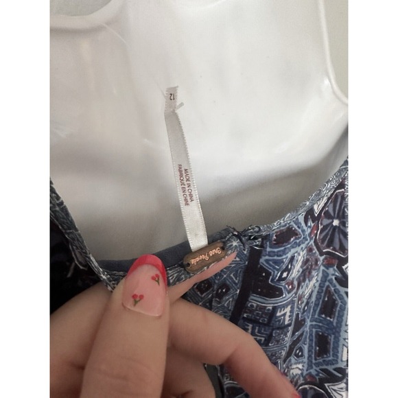 NWT FREE PEOPLE MARINE COMBO Blue‎ DRESS LONG SLEEVE BOHO WOMENS 12 MSRP $128 - Picture 6 of 9